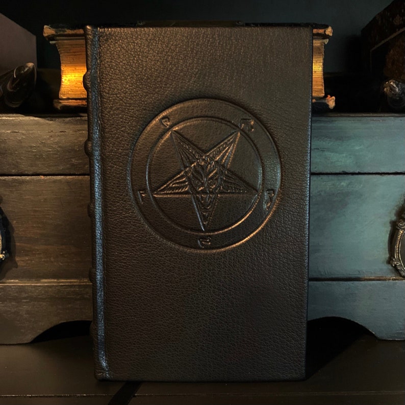 The Satanic Bible Anton LaVey Goatskin Leather Bound Book Occult And Satanism. image 1