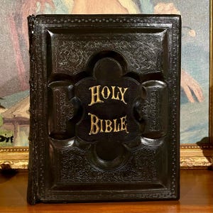 Magnificent Antique Family Bible (1881) - Illustrated by Gustave Dore and Others - Large Leather Bound Book with Religious Engravings
