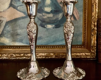 Exquisite Pair of Elegant Silver Candlestick Holders - Timeless Vintage Home Decor Accent Pieces