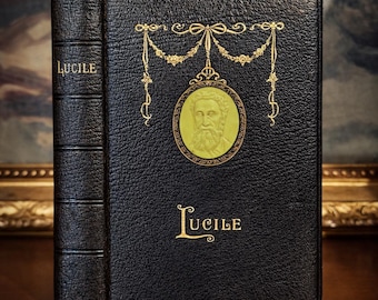Lucile by Owen Meredith (1890s) – Leather Bound Antique Poetry Book with Celluloid Medallion