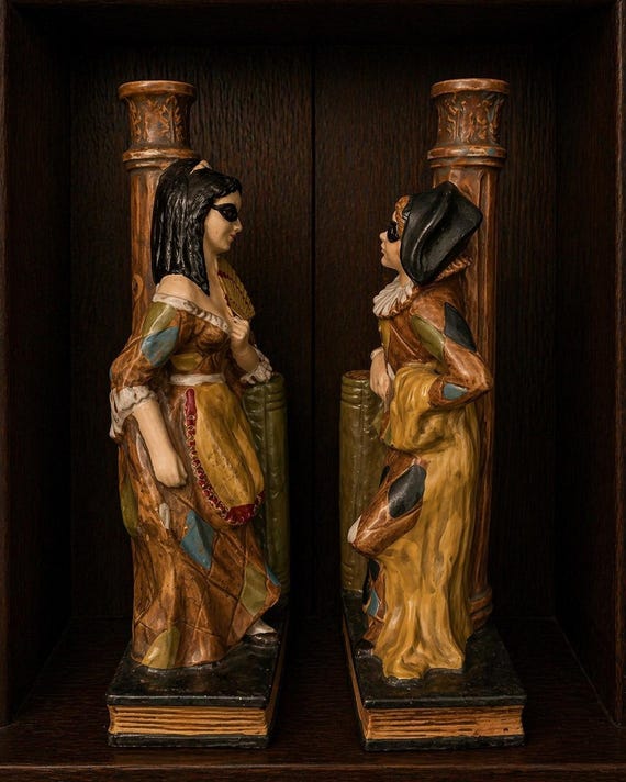 Vintage Ceramic Decanter Bookends Pair – Hand Painted Venetian