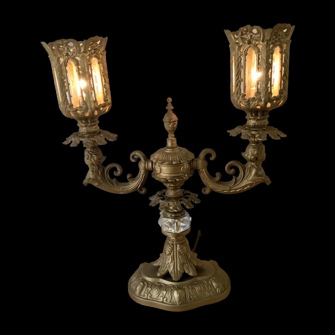 French Antique Candelabra Lamp 2 Lights Gilt Bronze Finish Etsy