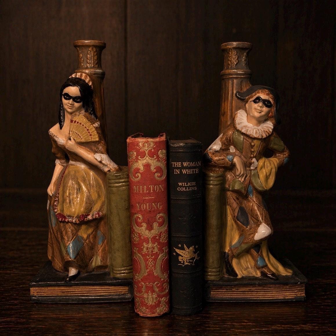 フランス　Vilac製　Wood Bookends　コレクター・アイテム Vintage Ceramic Decanter Bookends Pair – Hand Painted Venetian