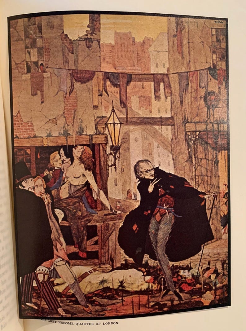 Antique illustrated book artwork, Edgar Allan Poe collectible edition with vivid vintage illustrations.