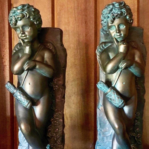Vintage Bronze Cherub Bookends shops ~ Angel Statues ~ Bookshelf Decor.