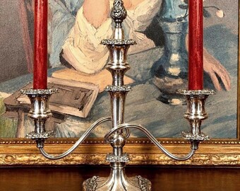 Vintage Silverplate 3 Arm Candelabra – Ornate Scroll Base, Classic Table Centerpiece