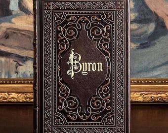 The Poetical Works of Lord Byron (1867) - Ornate Antique Leather Book with Illustrated Engravings