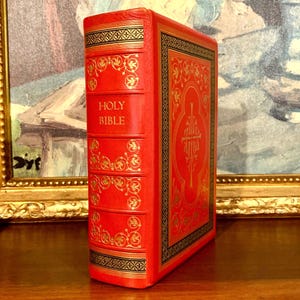 Catholic Family Holy Bible (1953) - Gilded, Leather Bound Edition with Biblical Illustrations & Religious Art Engravings