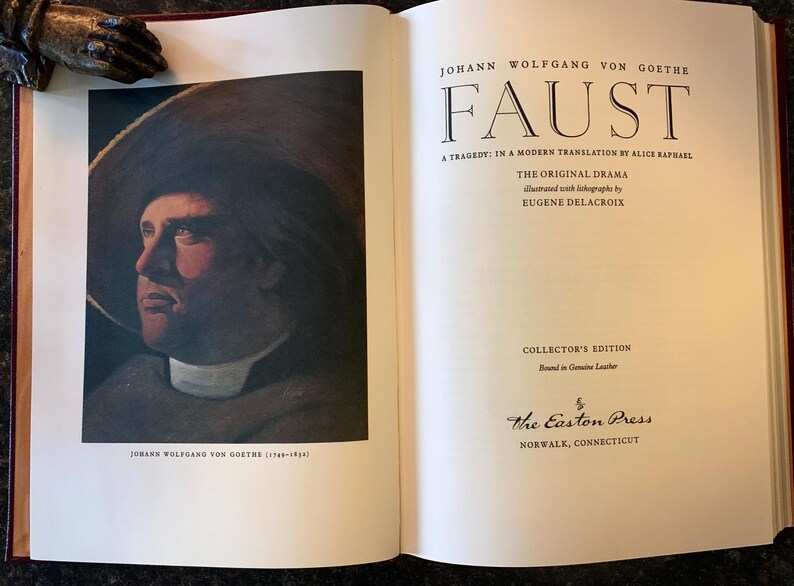May include: A collector's edition book of Johann Wolfgang von Goethe's Faust, illustrated with lithographs by Eugene Delacroix. The book is bound in genuine leather and published by The Easton Press.