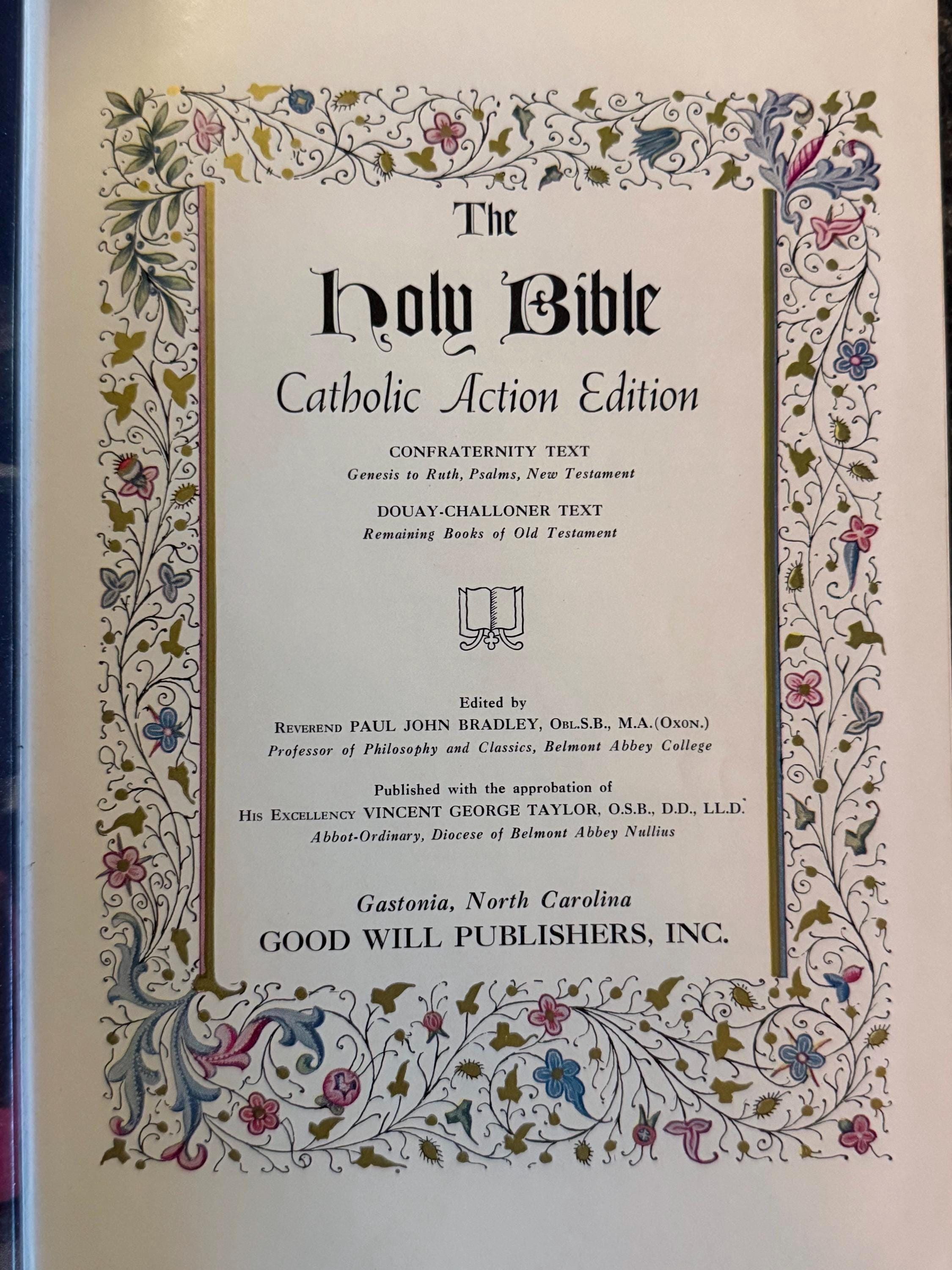1953 Catholic Action Holy Bible – Illustrated Edition – Leather Bound ...