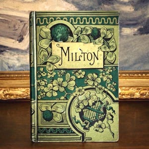 Antique Paradise Lost by John Milton (1884) – Illustrated Victorian Decorative Cloth Binding, Lyre Motif