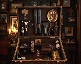 Vampirjagd-Set aus dem 19. Jahrhundert – Gotische viktorianische Reproduktion – Antike okkulte Kuriositäten für die Wohnkultur