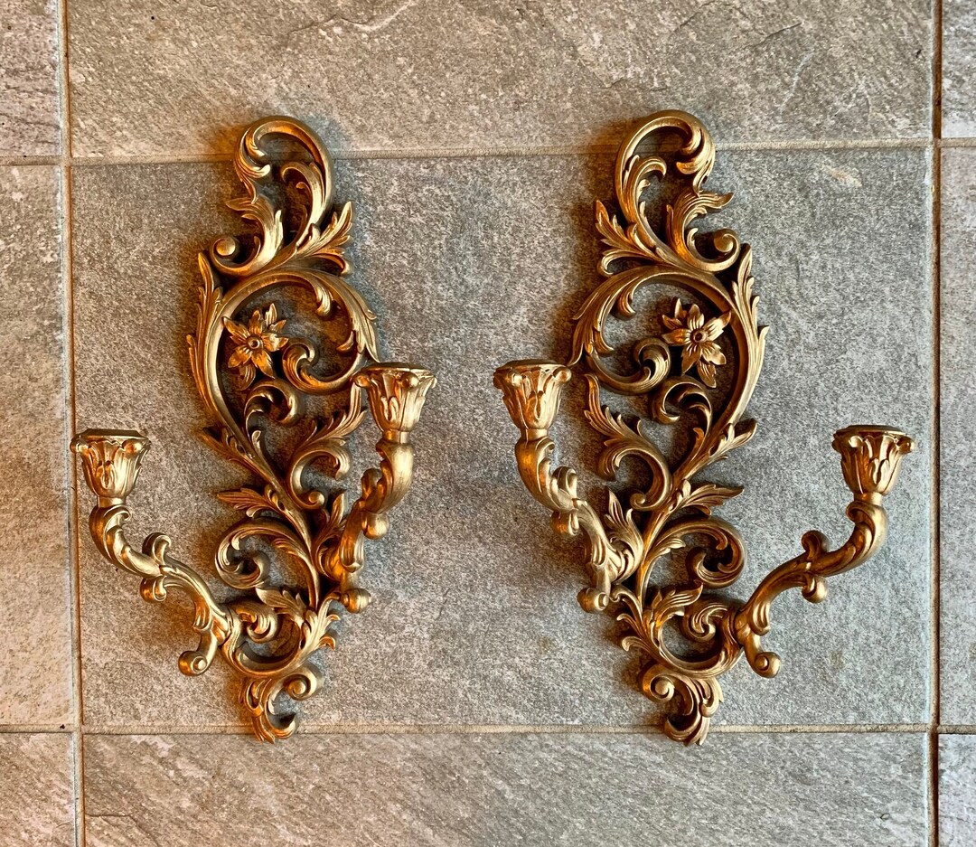 Vintage Double Candle Wall Sconces Pair of Elegant Syroco Etsy