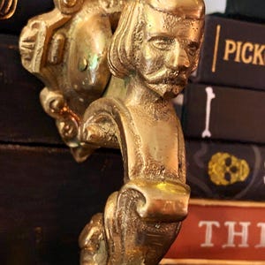 Antique Brass Door Knocker with Ornate Victorian Design Featuring a Gentleman’s Head image 10