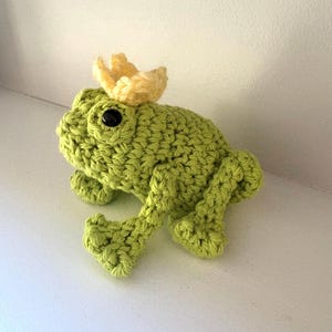 Crochet Prince Frog Plushie: Handmade Stuffed Animal with Crown