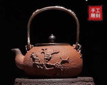 1.2 L Handmade Plum Blossom Tree  Cast Iron tea kettle teapot gaiwan  Japanese style cast iron kettle