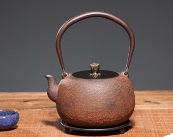 1.2L Handmade unglazed Cast Iron tea kettle w 5 free teas