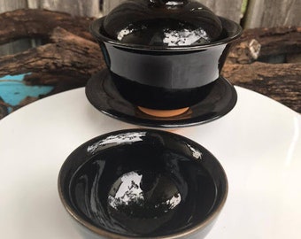 150ml Black Gold Jianzhan Gaiwan +50ml tea cup teapot