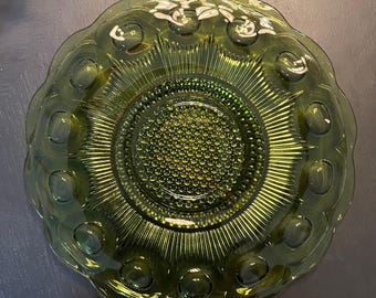 Vintage Avocado Green Bartlett Collins St. Genevieve Glass Serving Plate