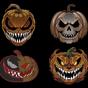 Quick Stitch Angry Pumpkin Face Embroidery Designs BUNDLE - Creepy Sketch Infected Demon, Halloween Skull,  Machine Embroidery Files