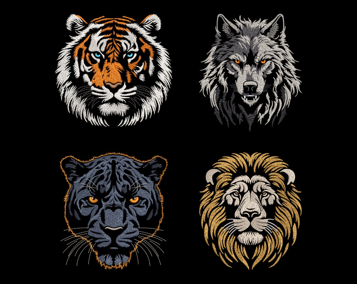 Predators Embroidery Designs Bundle - Realistic Tiger, Mystic Wolf ...