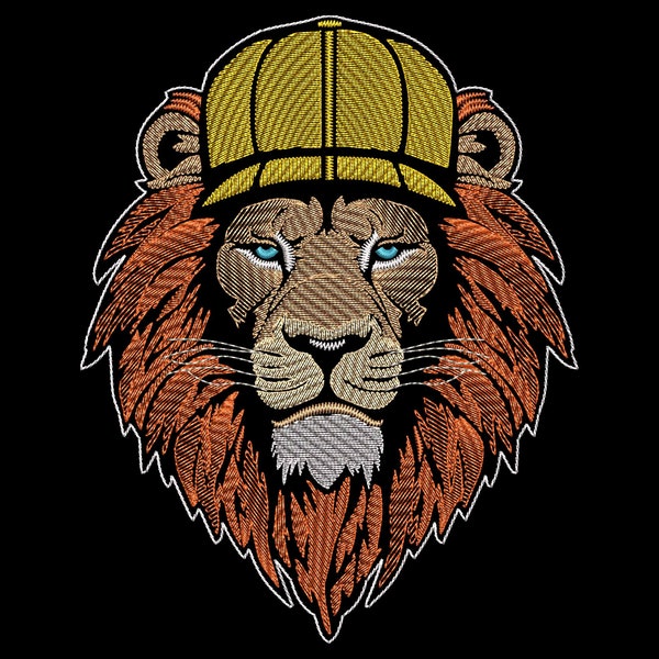 Sketch Stitch Lion Design for Dark Fabrics - Trendy Jungle King with Cap, Urban Style Machine Embroidery Files for Street Fashion