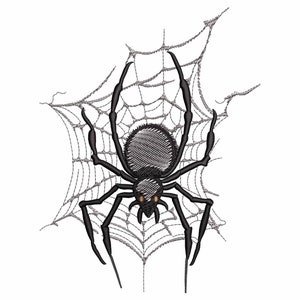 Black Spider on Web Embroidery Design - Creepy-Cute Insect Art for Crafters - Perfect for Halloween & Gothic Projects