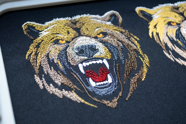 Diseño de bordado rápido de cabeza de oso feroz - Boceto de animal salvaje del bosque para tela oscura, símbolo de poder salvaje, archivos PES para máquina digital imagen 8