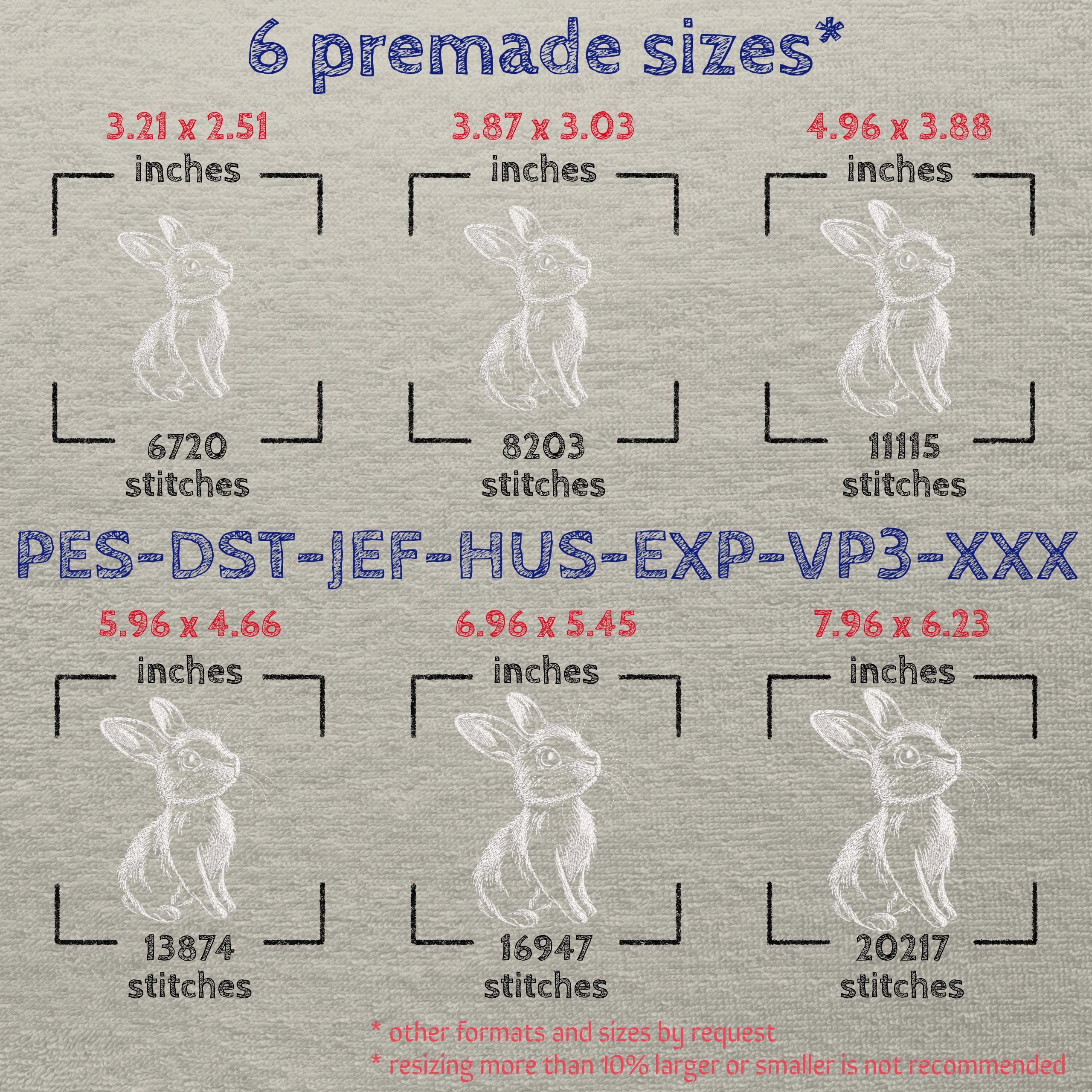 Cute Bunny Embroidery Design, Realistic White Rabbit Digital Pattern ...