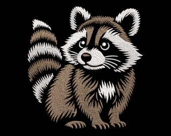 Adorable Raccoon Embroidery Design - Cute Night Forest Creature for Dark Textiles - Ideal for Children&#39;s Garments and Nursery, Machine files