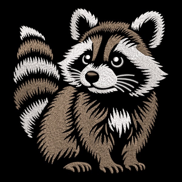 Adorable Raccoon Embroidery Design - Cute Night Forest Creature for Dark Textiles - Ideal for Children's Garments and Nursery, Machine files