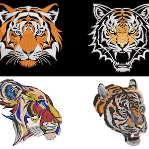 Realistic Tiger Head Embroidery Designs BUNDLE -  Detailed Fill Stitch Wild Cat Faces, Machine Embroidery Files for Big Cats Lovers