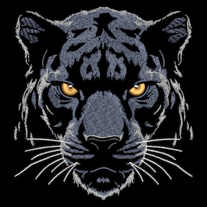 Sleek Black Panther Embroidery Design - Realistic Wild Feline for Dark Fabric, Fill Stitch Wild Jungle Animal Head, Machine Pattern Files