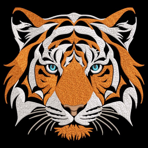 Majestic Tiger Head Embroidery Design - Fill Stitch Wild Animal Face for Dark Fabric, Machine Embroidery Files in 5 Sizes for Animal Lovers