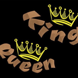 May include: King and Queen text in brown with yellow crowns above each word.