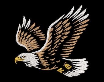 Flying Bald Eagle Embroidery Design – Majestic American Bird, Fill Stitch for Dark Fabrics, U.S. National Emblem Patriotic Craft Projects