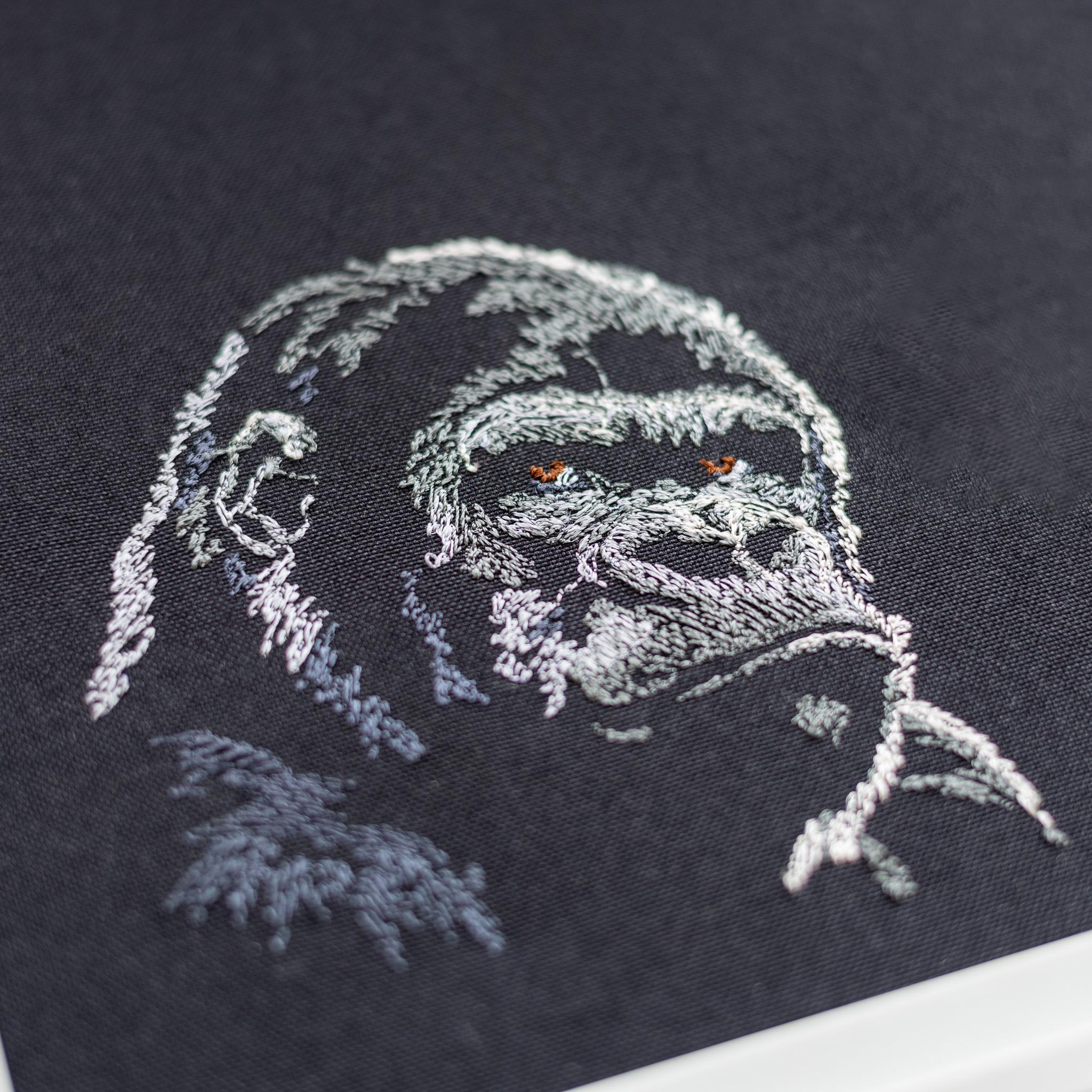 Quick Stitch Gorilla Head Embroidery Design, Sketch Realistic
