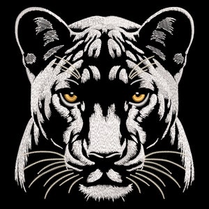 Elegant White Panther Head Embroidery Design - Realistic Wild Animal for Dark Fabric, Fill Stitch Wild Jungle Feline, Machine Pattern Files