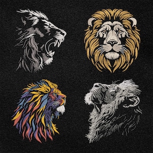 Lion Embroidery Designs Bundle, Realistic & Colorful Big Cat Patterns, Regal Wild Animals, PES DST Files, Easy Machine Crafts and Gifts