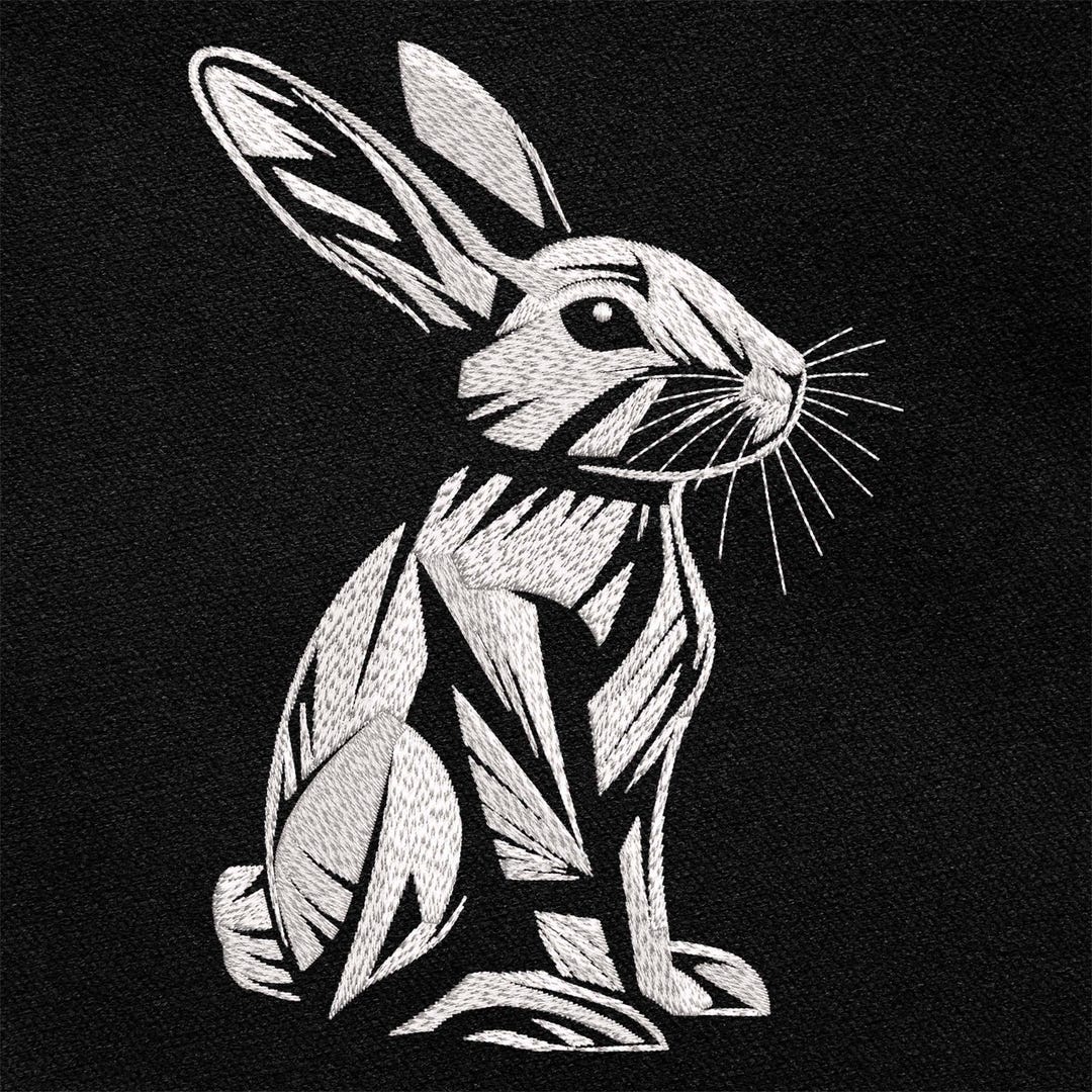 Modern Geometric Rabbit Embroidery Design, Minimal White Bunny Pattern ...