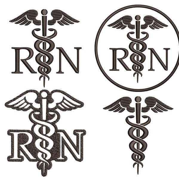 Registered Nurse Embroidery Design, RN Medical Caduceus Emblem, 4 types, Machine embroidery files