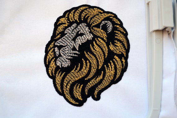 Noble Lion on Black Fill Stitch Embroidery Design - Regal Jungle 