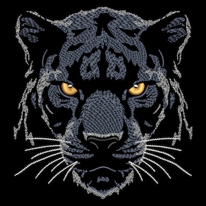 Light Stitch Black Panther Embroidery Design - Realistic Mystic Jungle Animal Face for Dark Fabric, Enigmatic Nature Sketch Pattern Files