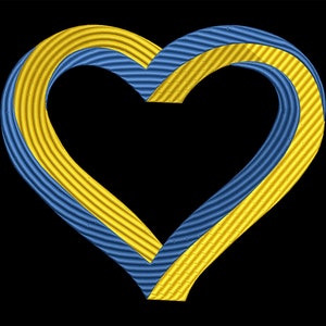 May include: A heart shape made of two intertwined ribbons, one yellow and one blue.
