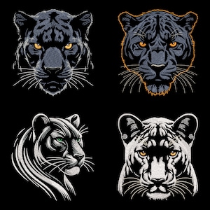 Mystic and Elegant Panther Embroidery Designs Bundle - Realistic Wild Feline for Dark Textile, Fill Stitch Wild Jungle Animal Head Pattern