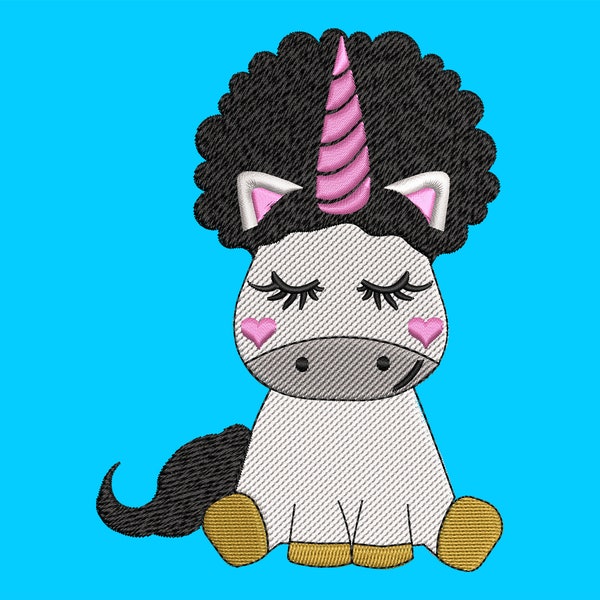 Afro Puff Baby Unicorn Embroidery Design, Birthday Girl Unicorn PES, Machine embroidery files in 4 sizes