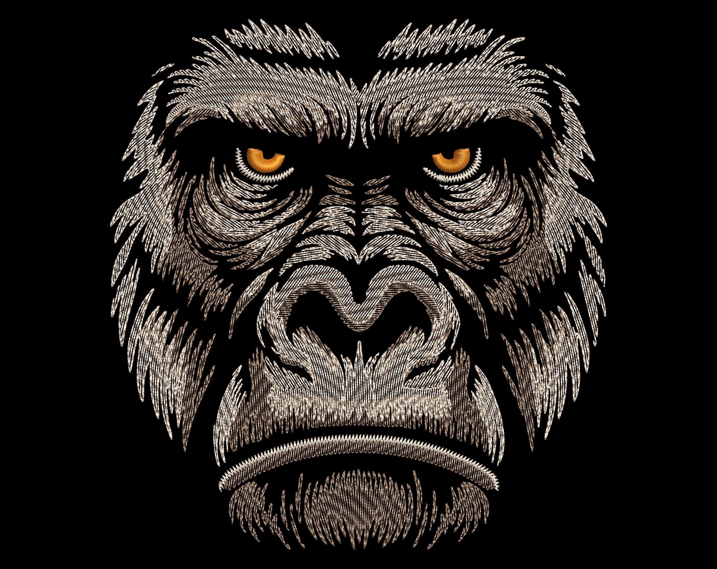gorilla様オーダー Quick Stitch Gorilla Face Embroidery Design - Sketch Jungle Animal
