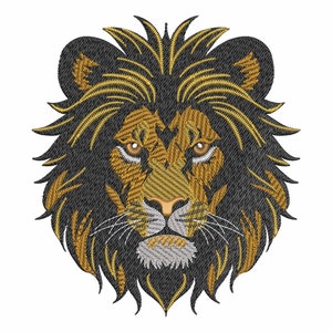ブラックライオンの刺繍デザイン、フィルステッチ野生動物、ジャングルキングの顔、4サイズの機械刺繍ファイル