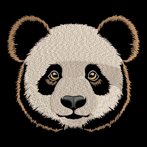 Cute Panda Bear Face Embroidery Design - Bamboo Forest Playful Animal on Dark Fabric, Nature-Inspired Charming PES Machine Embroidery File