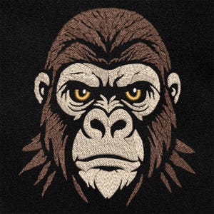 Gorilla Embroidery Design - Wild Jungle Ape Face Pattern for Dark Textile, Monkey Lover Gift, Ease PES|DST File for Machine Embroidery